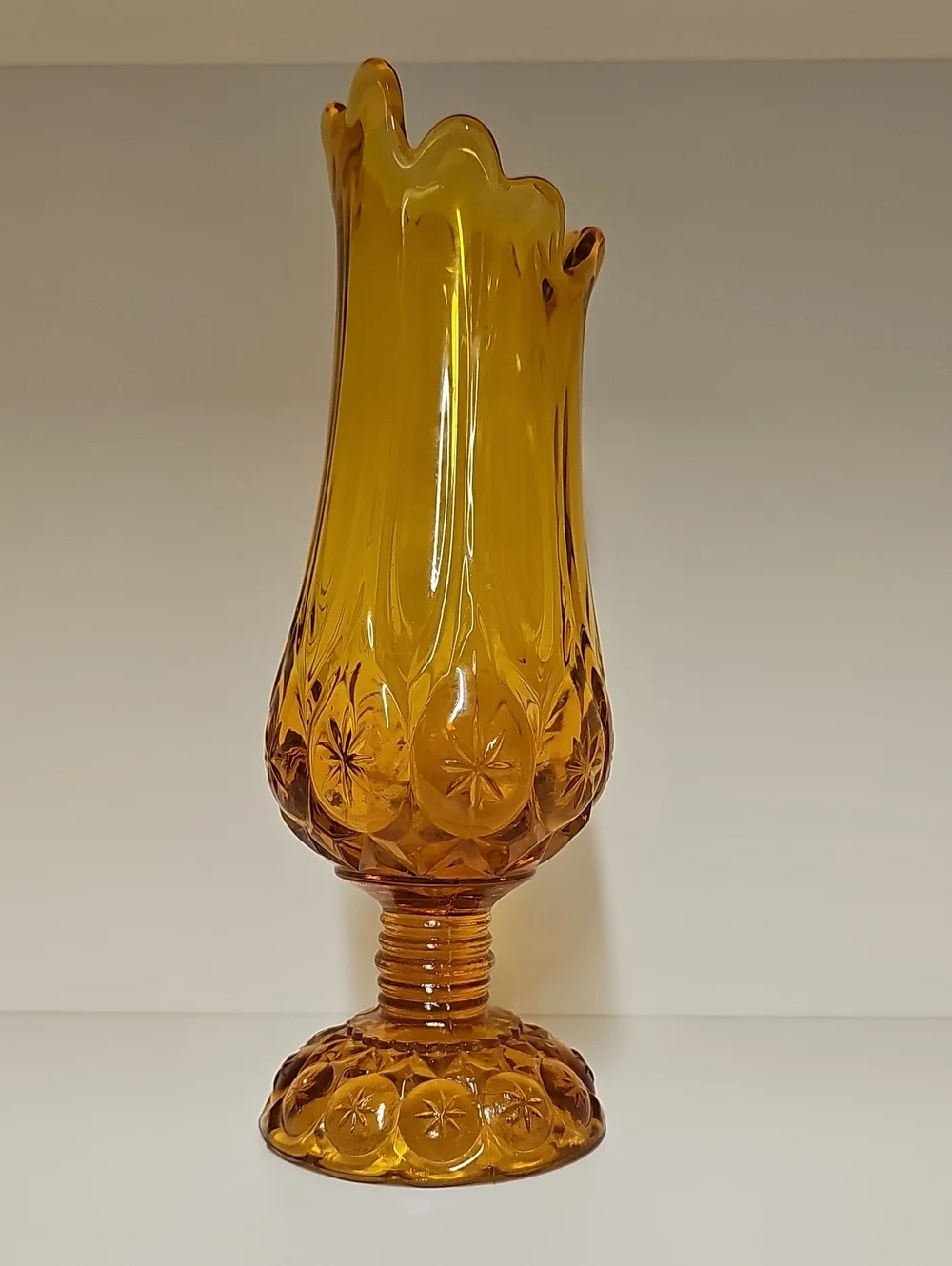 Vintage MCM Kanawha Swung Amber Glass Pedestal Vase